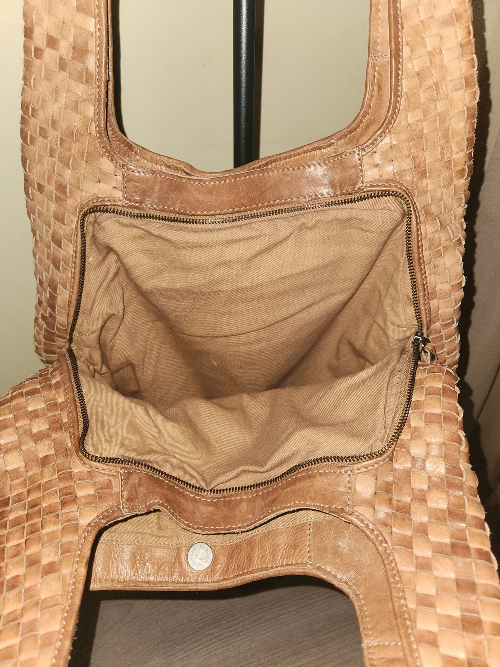 Woven Leather Tote Bag in Tan - Women Bags